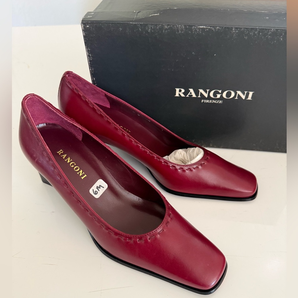 Rangoni Iside Bordeaux calf Burgundy Leather Low Block Heel Pumps